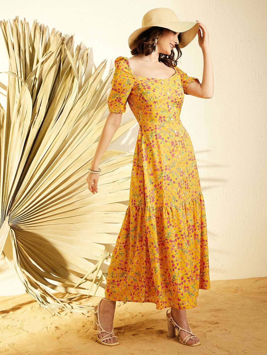 Women Floral Printed Tiered Dress