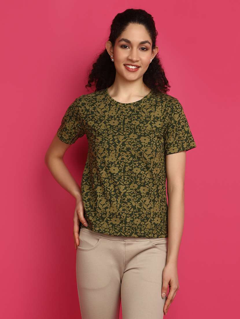 women green floral printed t-shirt