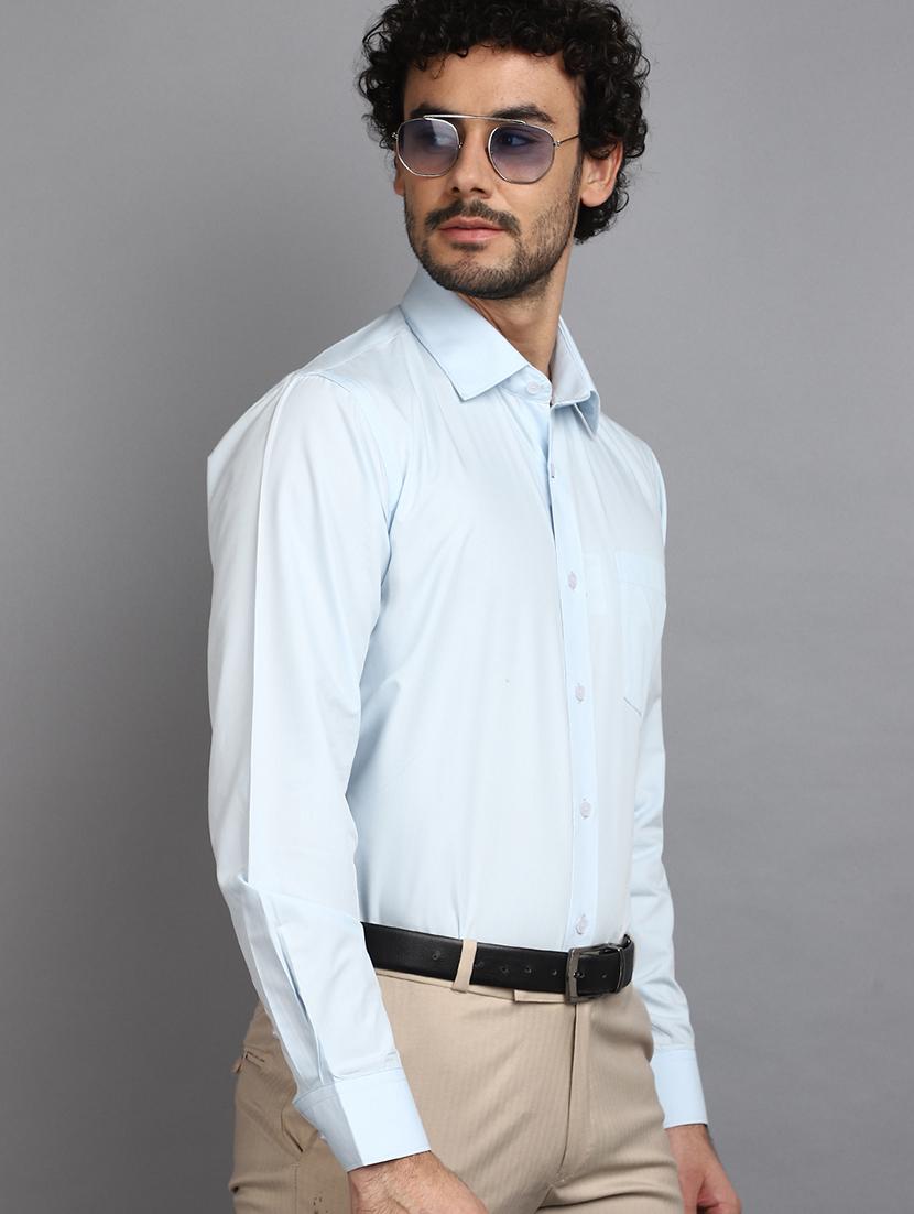 men light blue solid regular fit collared casual shirt - 21024391 - Standard Image - 2