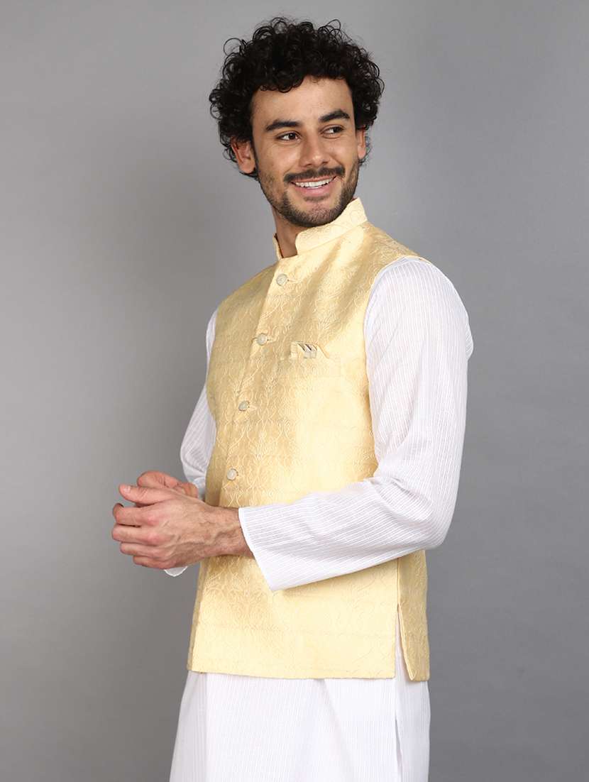 men mandarin neck self design nehru jacket - 21024408 -  Standard Image - 2