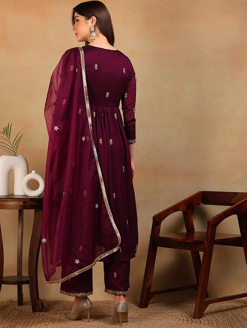 women magenta kurta pant set with dupatta - 21024525 - Standard Image - 2