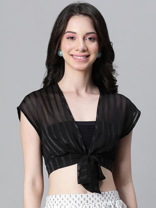black polyester crop top - 21024599 - Standard Image - 0