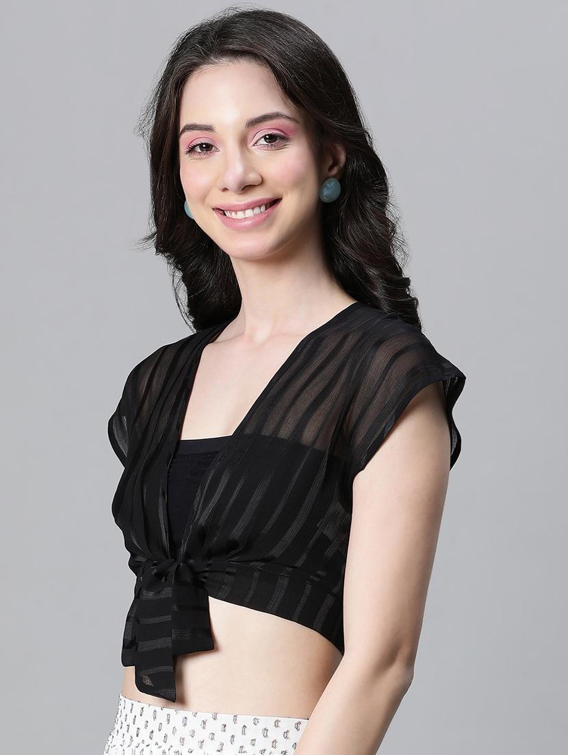 black polyester crop top - 21024599 - Standard Image - 2