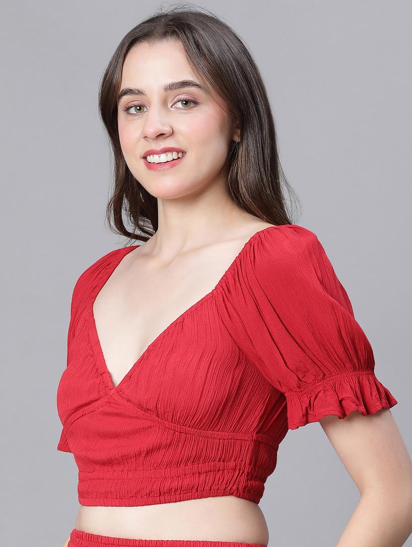 red viscose crop top - 21024605 - Standard Image - 2