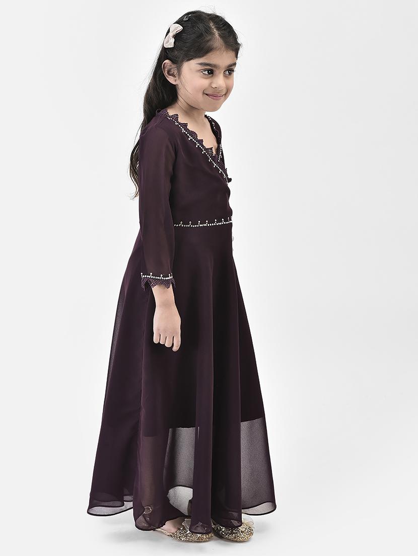solid purple detailed frock - 21024657 - Standard Image - 2