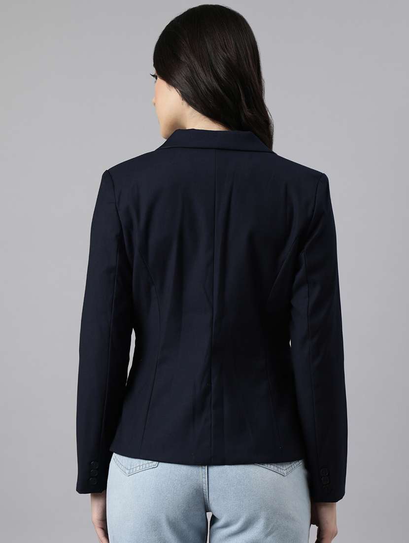 navy blue cotton blend single breasted blazer - 21025203 -  Standard Image - 2