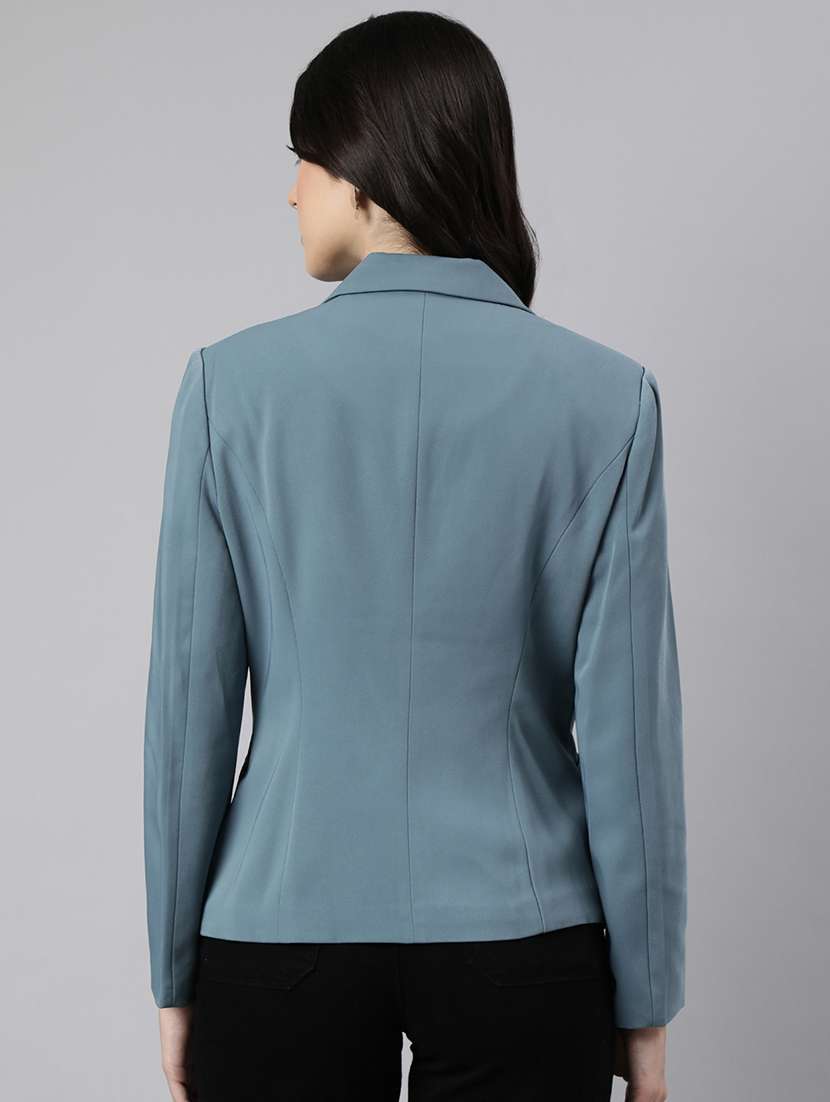 teal cotton blend single breasted blazer - 21025204 -  Standard Image - 2