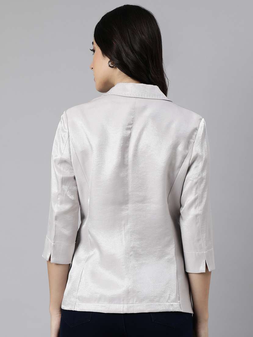 women solids lapel collar single breasted blazer - 21025206 -  Standard Image - 2