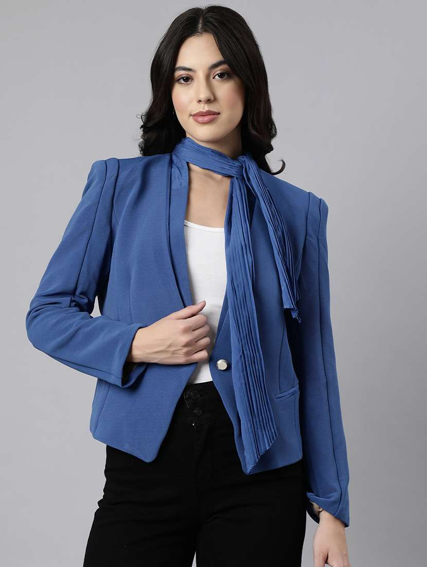 women solids lapel collar single breasted blazer