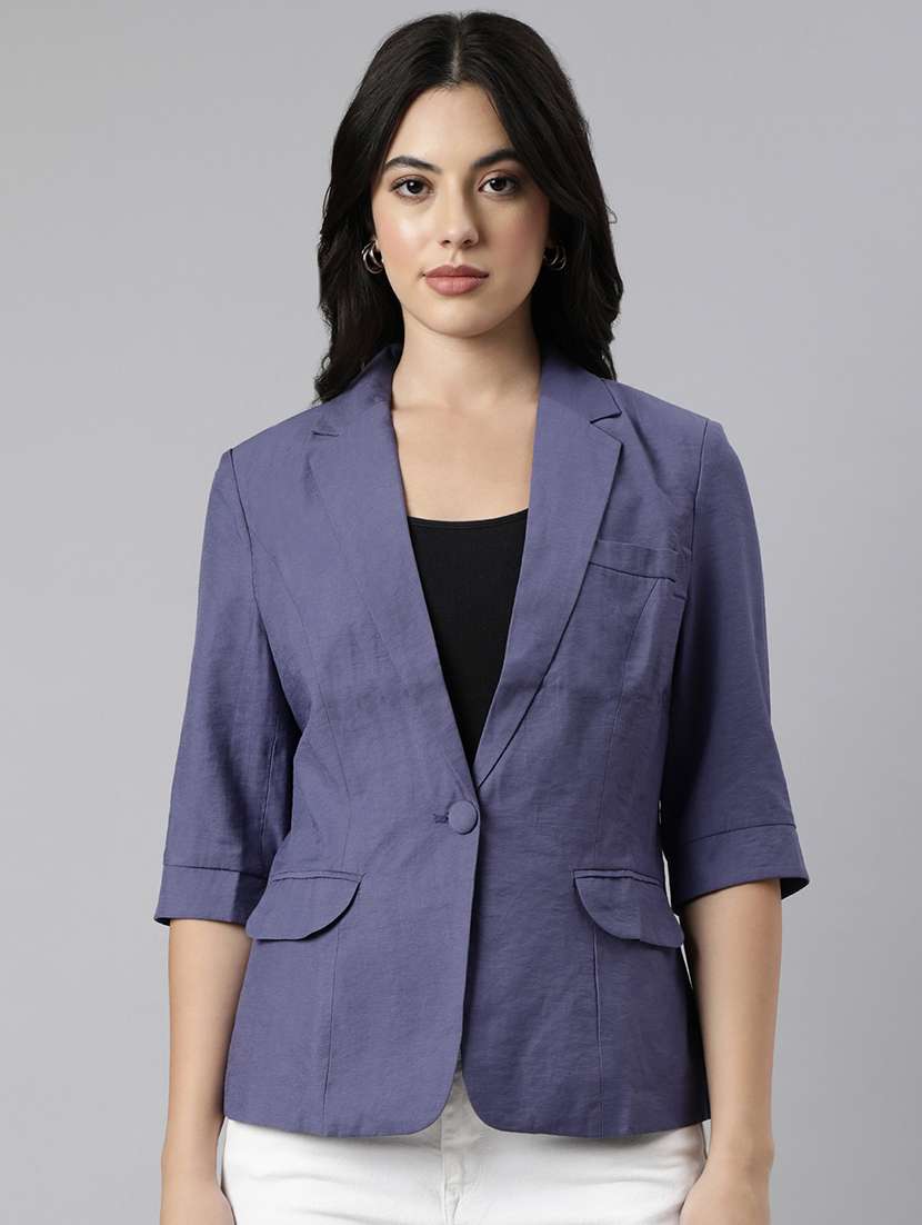 women solids lapel collar single breasted blazer