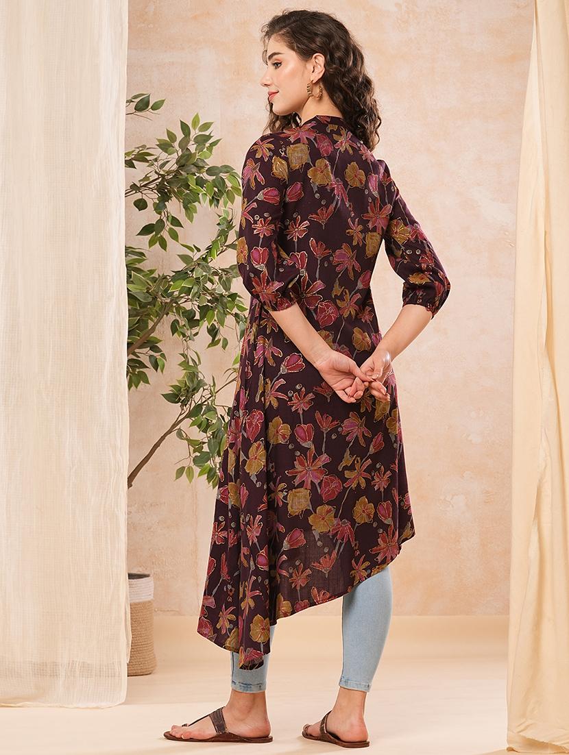 purple viscose asymmetric kurta - 21025268 - Standard Image - 2