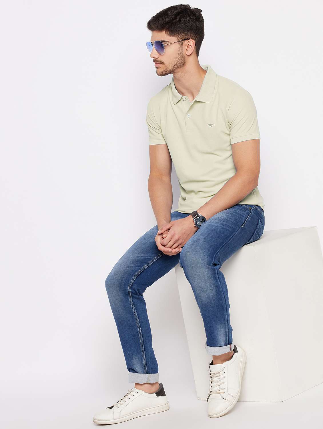 beige solid polo t-shirt - 21025336 -  Standard Image - 2