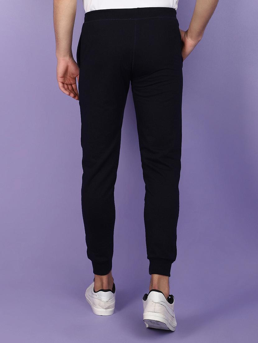 men navy blue placement print mid rise jogger - 21025369 - Standard Image - 2