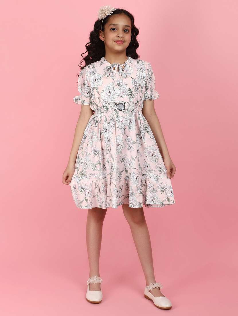 pink printed acrylic blend frock