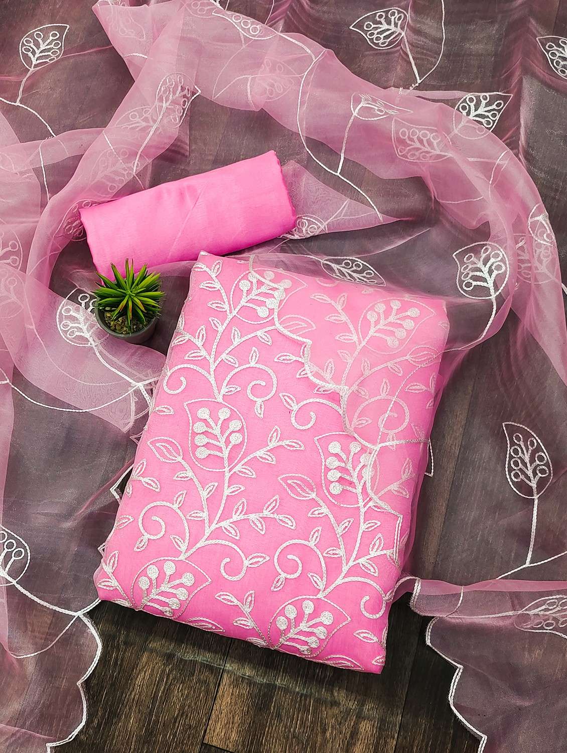 women embroidered semi-stitched suit set