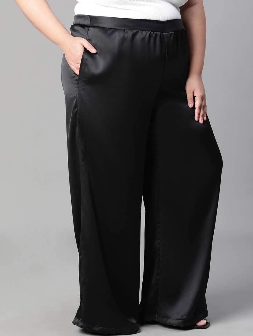 solid black plus size flat front trouser - 21026994 -  Standard Image - 2