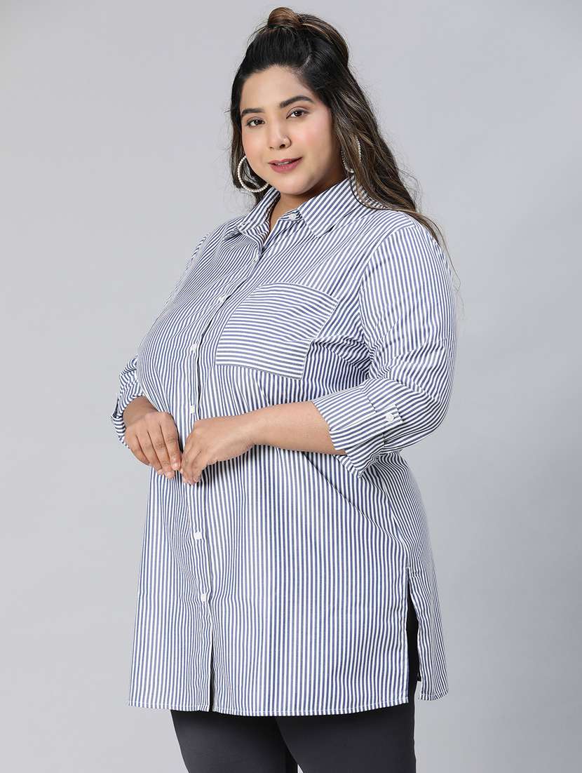 plus size striped long sleeves shirt - 21027022 -  Standard Image - 2