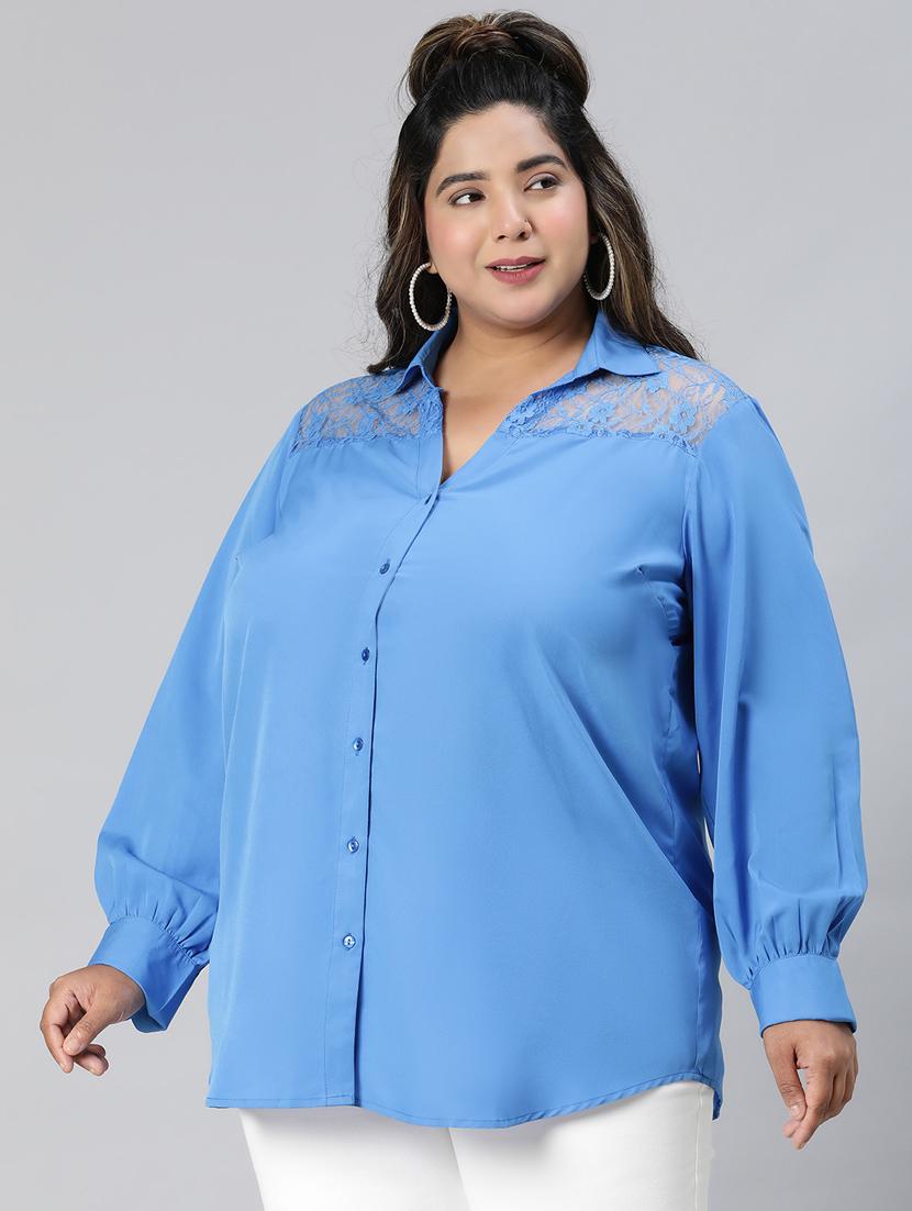 blue polyester plus shirt - 21027028 - Standard Image - 2