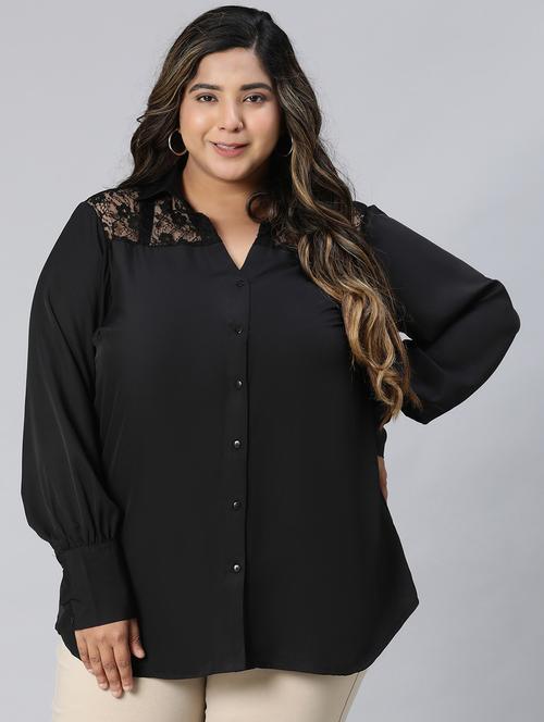 black polyester plus shirt - 21027030 - Standard Image - 0