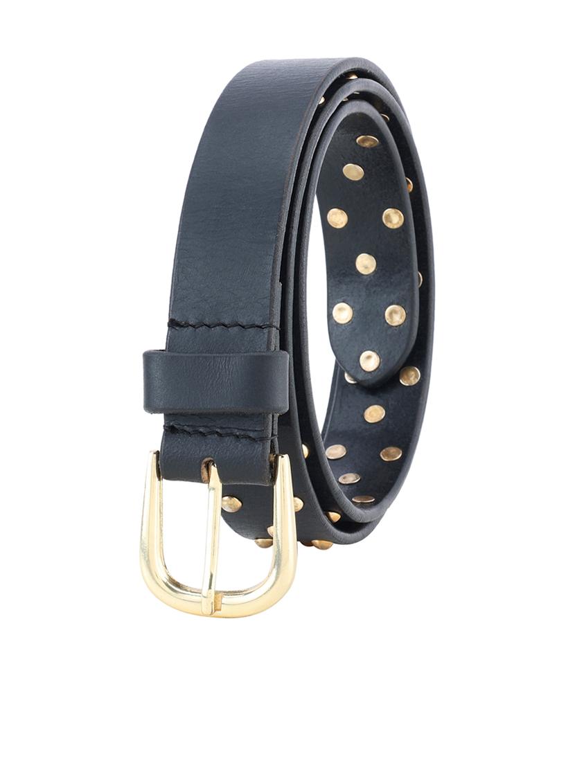 leather golden studded belt for women - 21027036 - Standard Image - 2