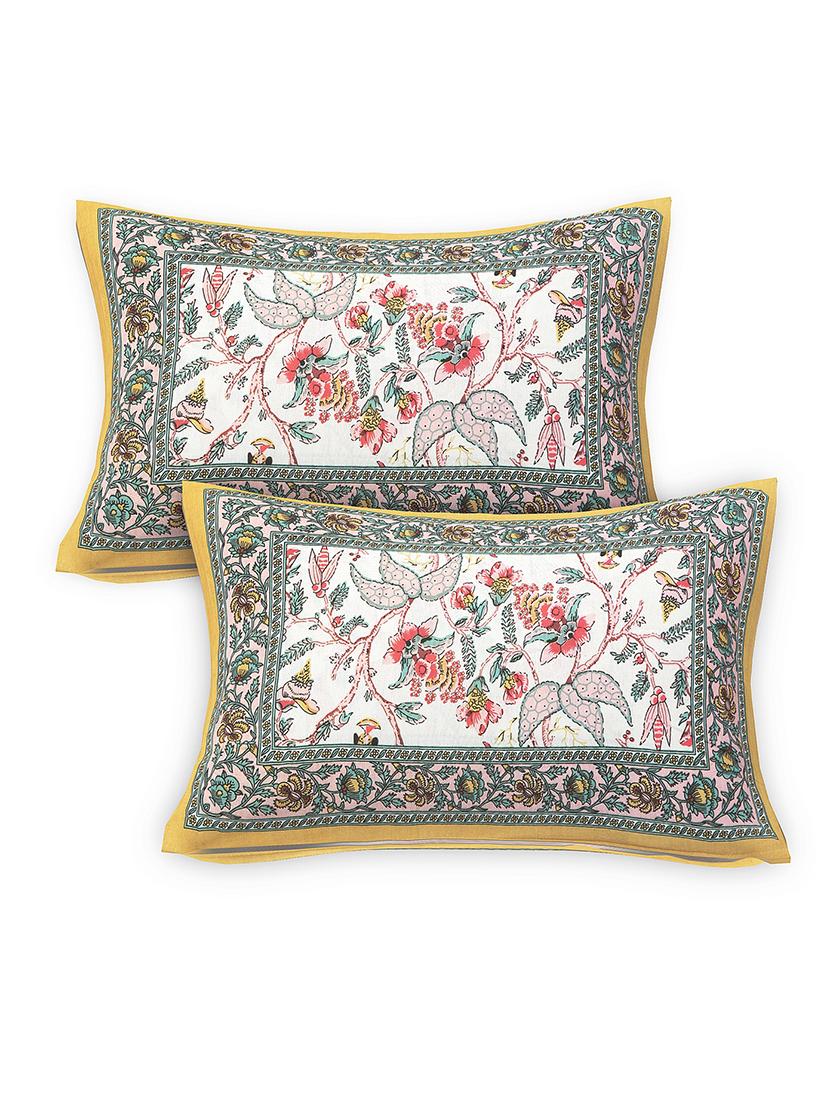 texstylers cotton floral print jaipuri 90 x100 inches queen size bedsheet with 2 pillow covers - 21027141 - Standard Image - 2
