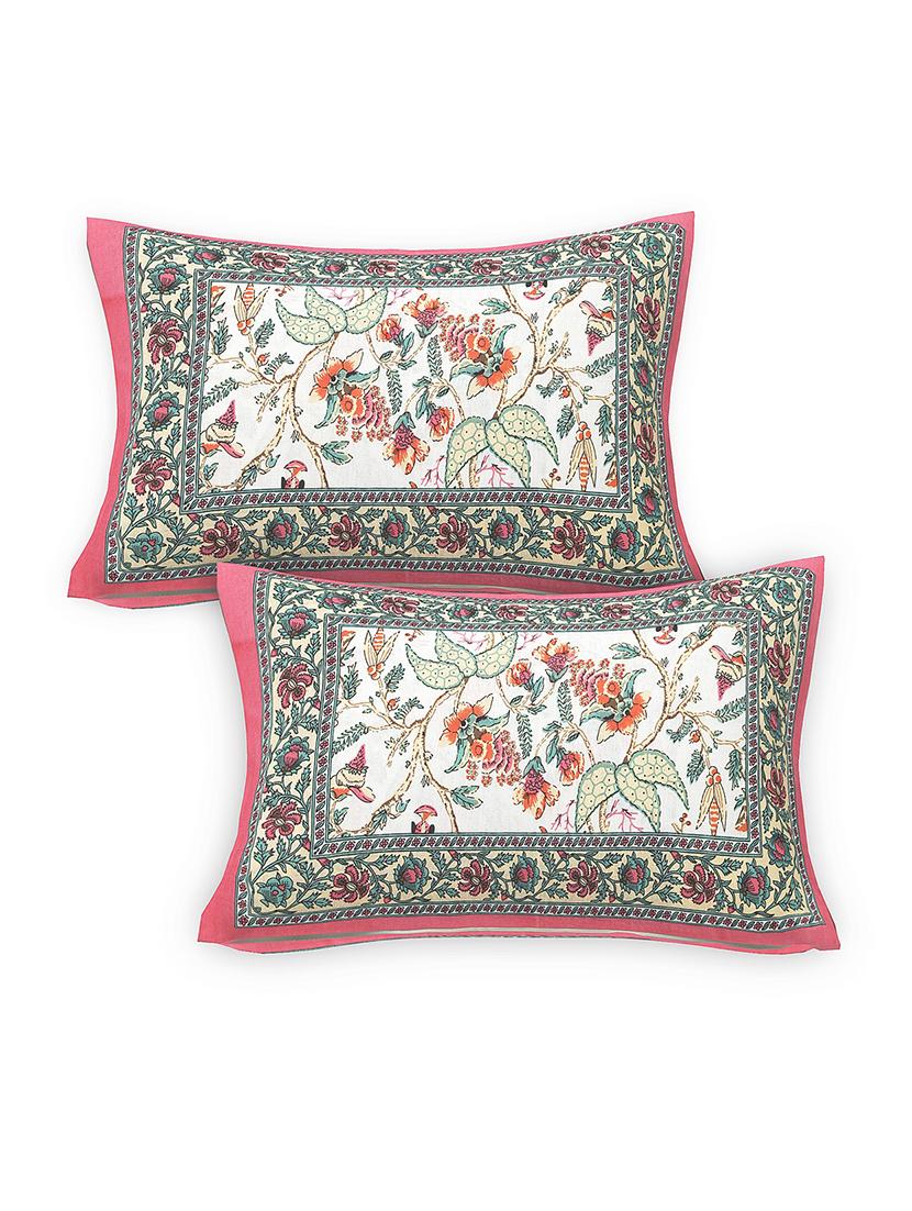 texstylers cotton floral print jaipuri 90 by 100 inches queen size bedsheet with 2 pillow covers - 21027147 - Standard Image - 2