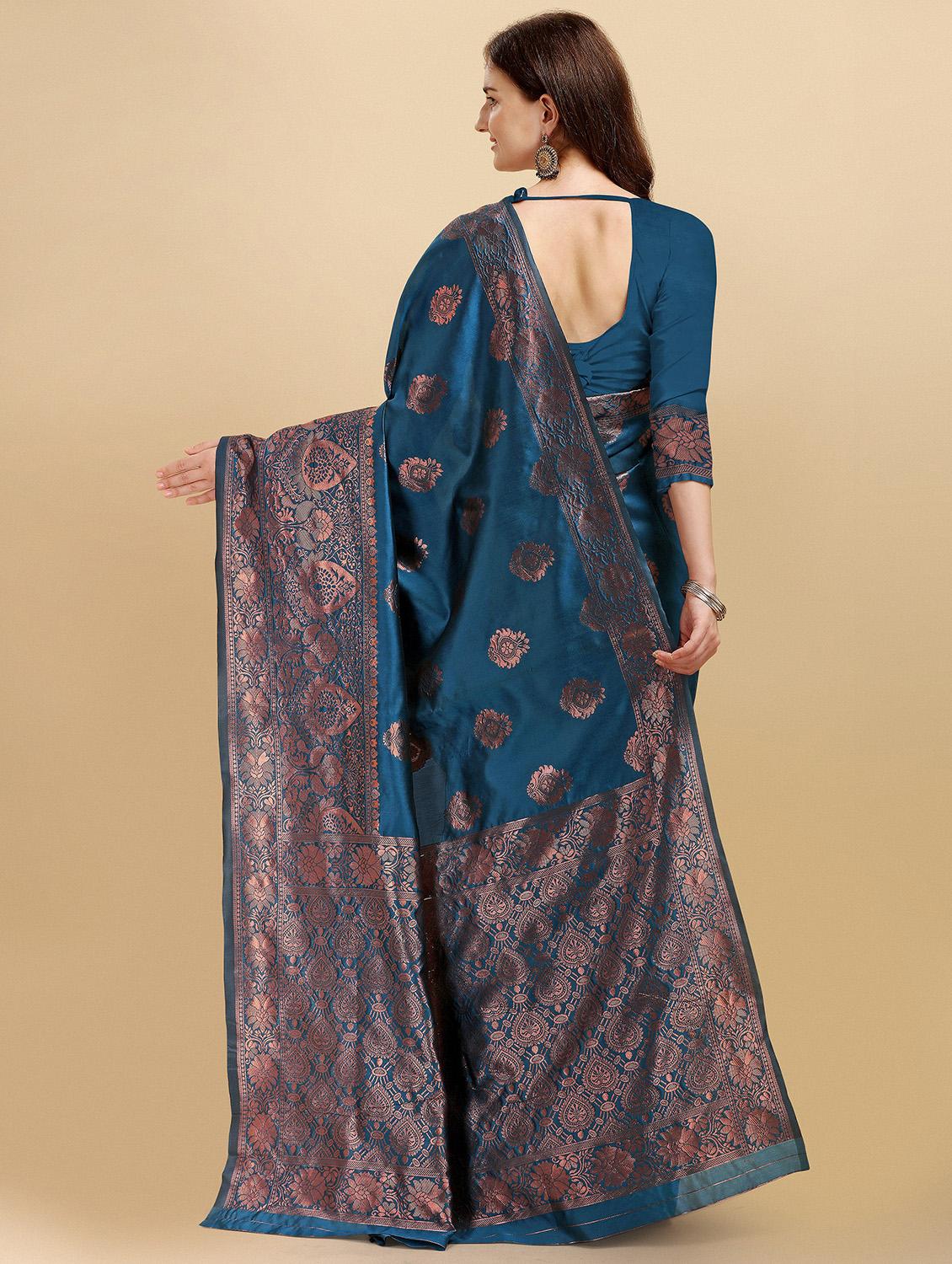 women teal self design banarasi saree with blouse - 21028719 - Standard Image - 2
