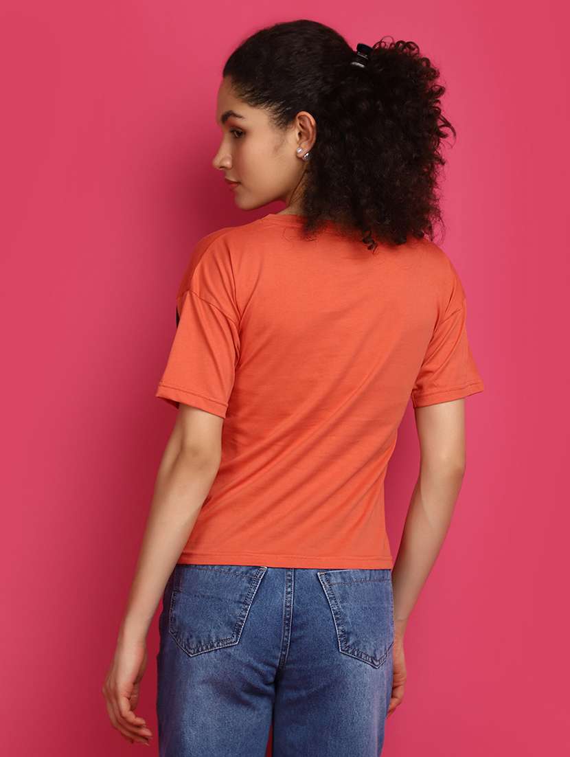 women orange typographic printed regular t-shirt - 21028898 -  Standard Image - 2
