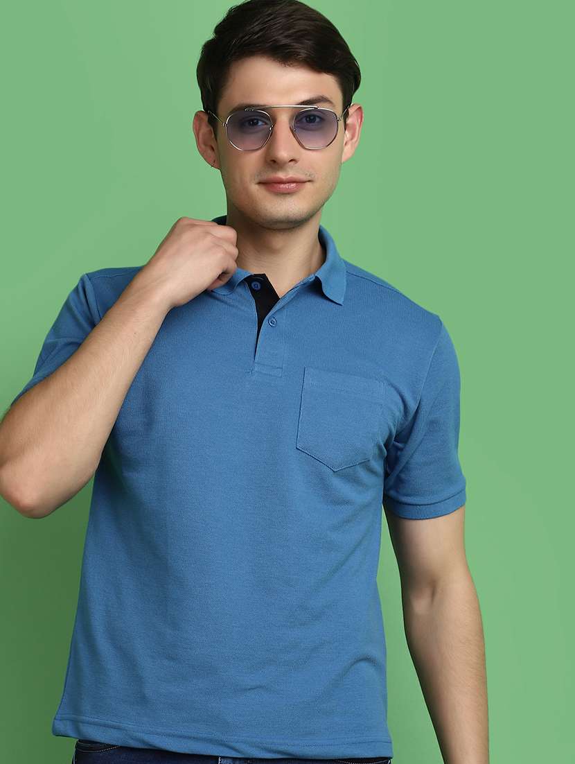 blue cotton blend plain t-shirt - 21028935 -  Standard Image - 2