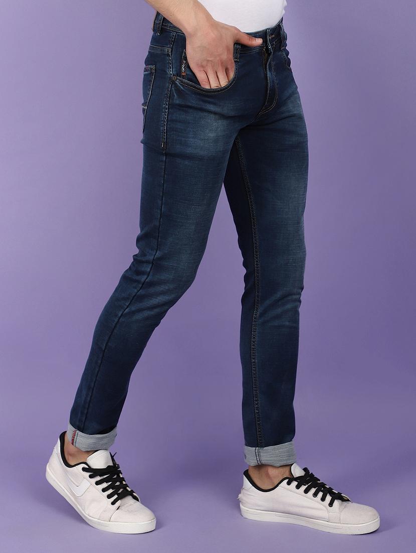 men solid blue washed detailed denim jeans - 21029008 - Standard Image - 2