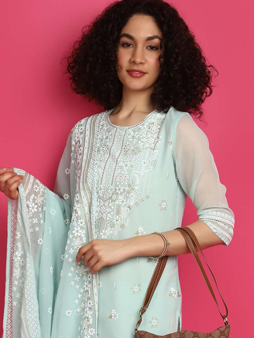 sea green self design suit set - 21029061 -  Standard Image - 2