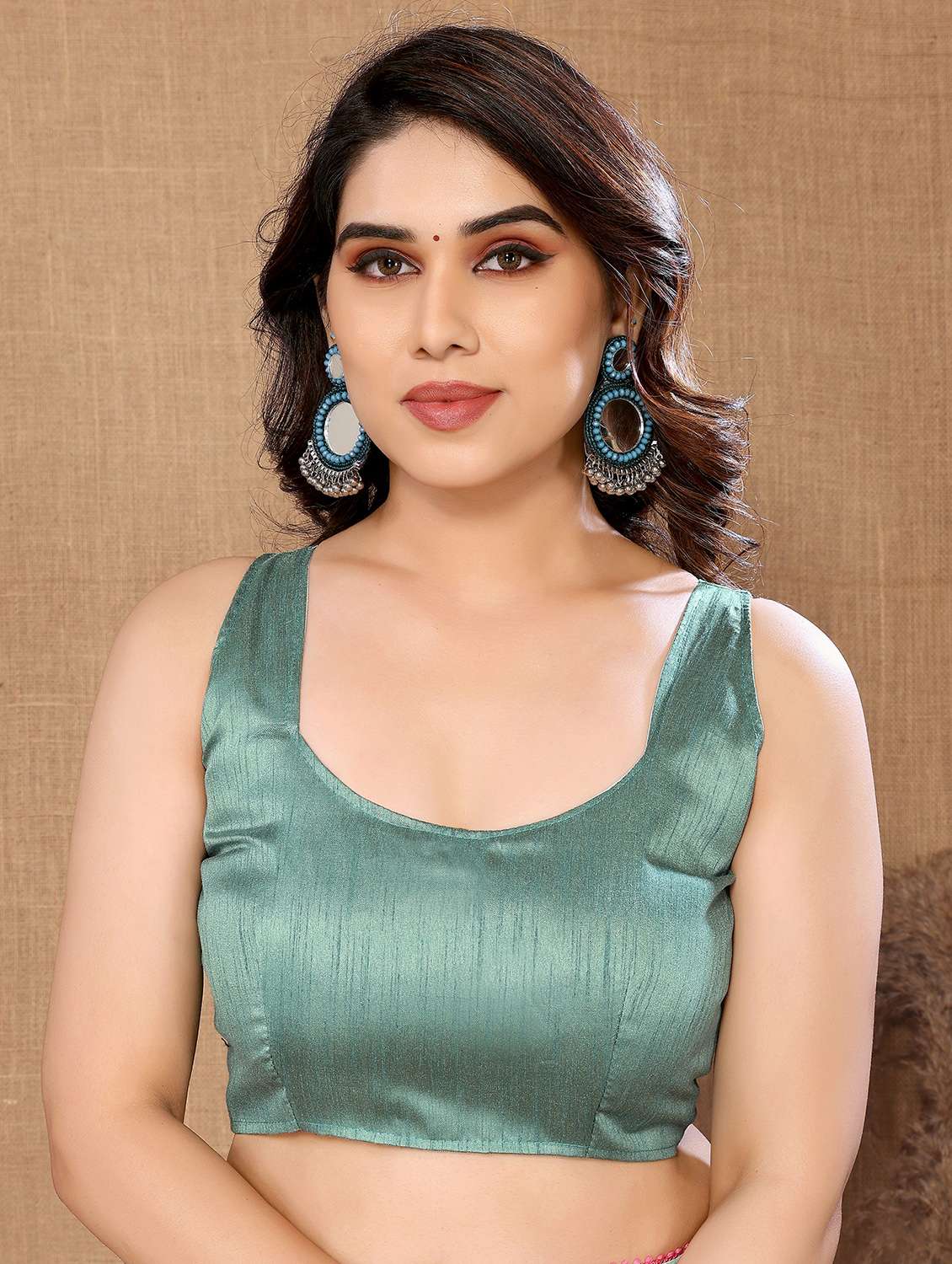 bottle green georgette ready to wear saree with blouse - 21029155 -  Standard Image - 2