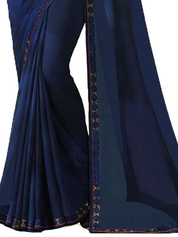 navy blue printed saree with blouse - 21029180 -  Standard Image - 2