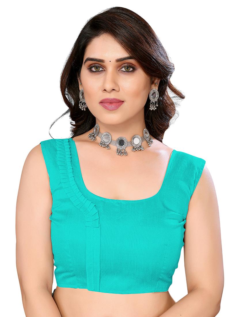 turquoise self design saree with blouse - 21029186 - Standard Image - 2