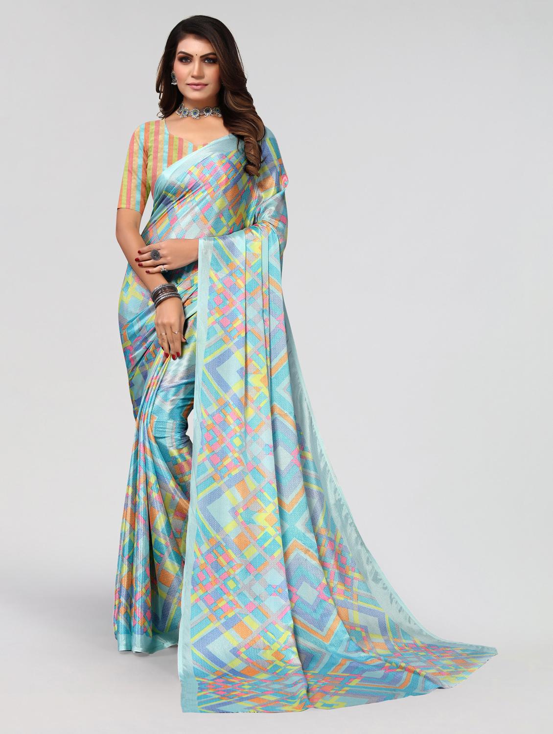 blue art silk printed saree with blouse - 21029188 - Zoom Image - 0