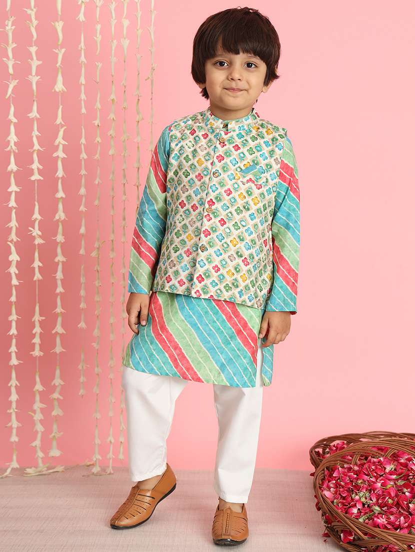boys printed kurta pyjama with jacket