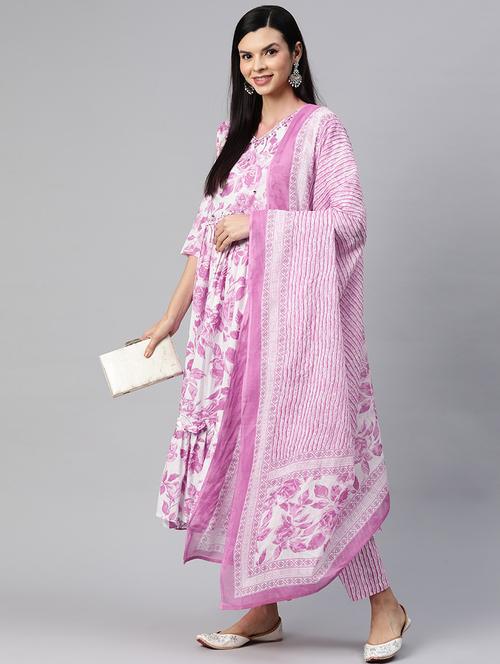 women three quarter sleeve kurta pant with dupatta set - 21031181 -  Standard Image - 0