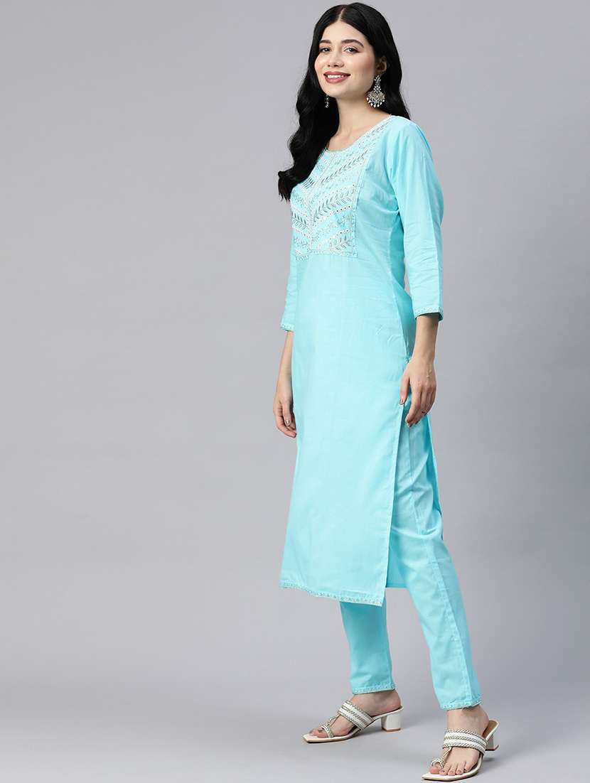 women light blue kurta pant set - 21031186 - Standard Image - 2