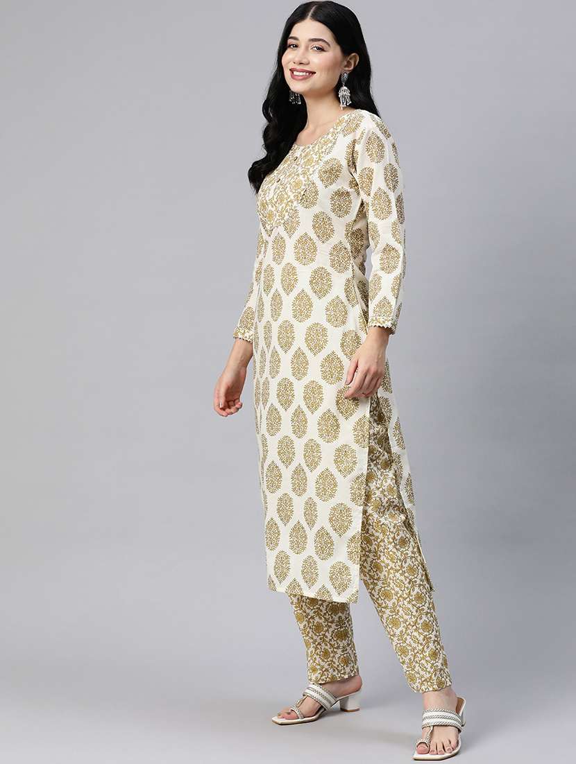 cream floral printed kurta pant set - 21031193 -  Standard Image - 2
