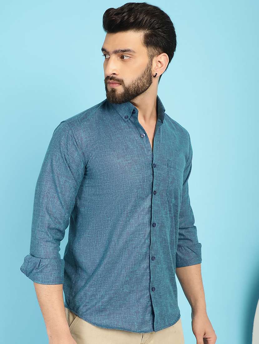 teal cotton casual shirt - 21031213 - Standard Image - 2