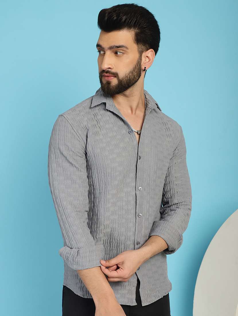 grey cotton blend casual shirt