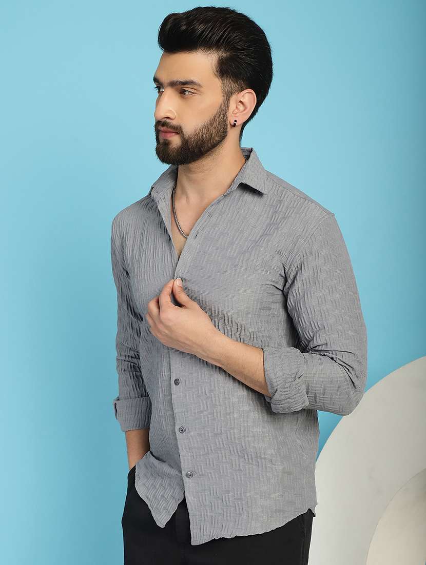 grey cotton blend casual shirt - 21031245 - Standard Image - 2