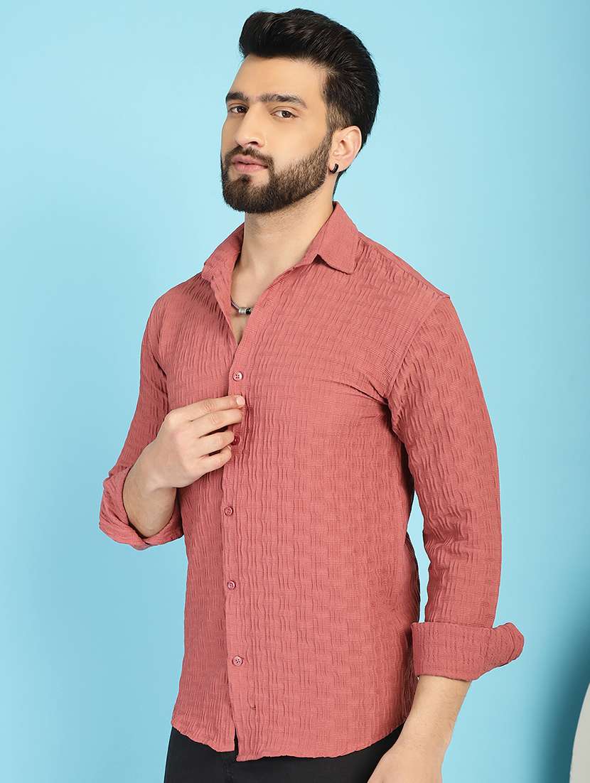 Peach Cotton Blend Casual Shirt - 21031246 -  Standard Image - 2