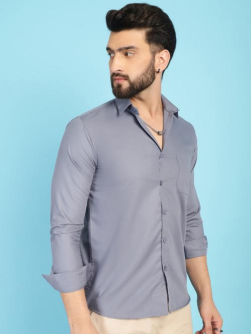 light grey cotton casual shirt - 21031325 -  Standard Image - 0