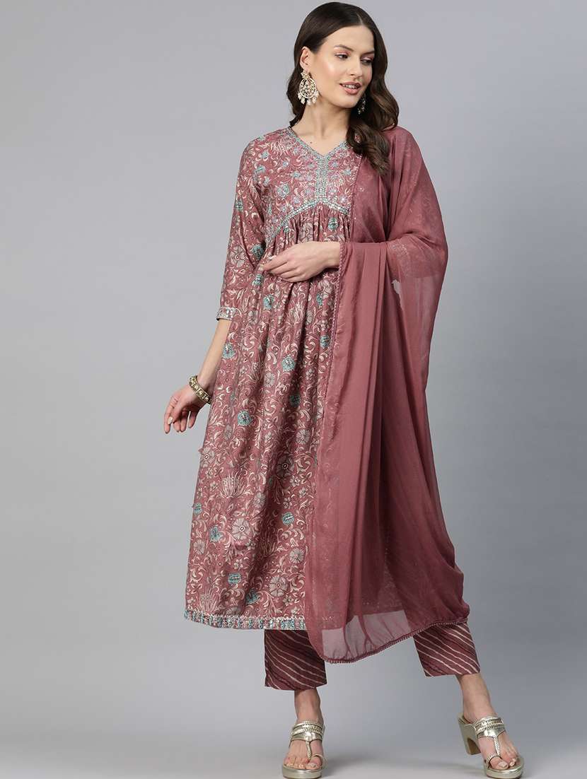 women three quarter sleeve kurta pant with dupatta set