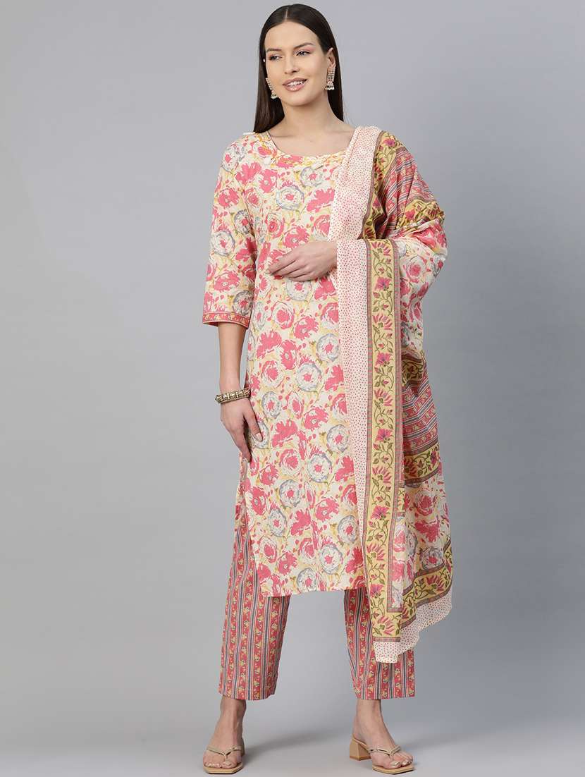 women three quarter sleeve kurta pant with dupatta set
