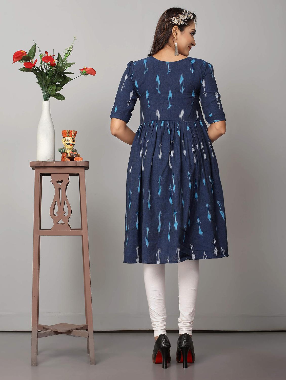 navy blue short sleeve flared kurta - 21031757 - Standard Image - 2