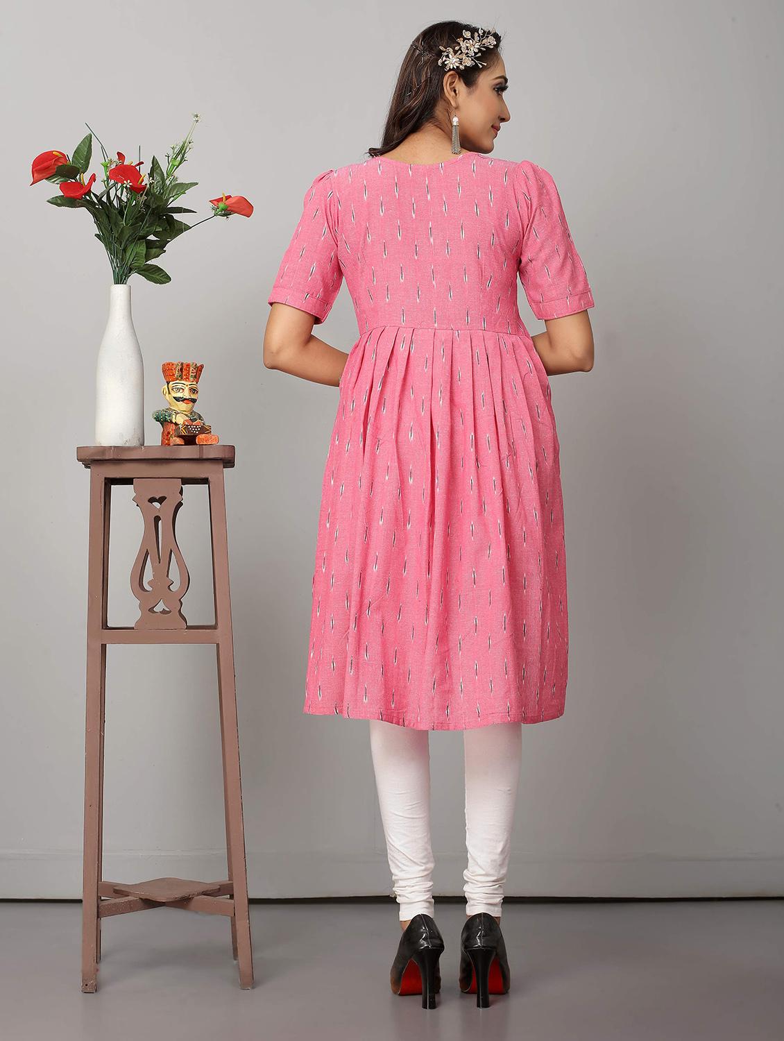 women pink round neck side slit kurta - 21031758 - Standard Image - 2