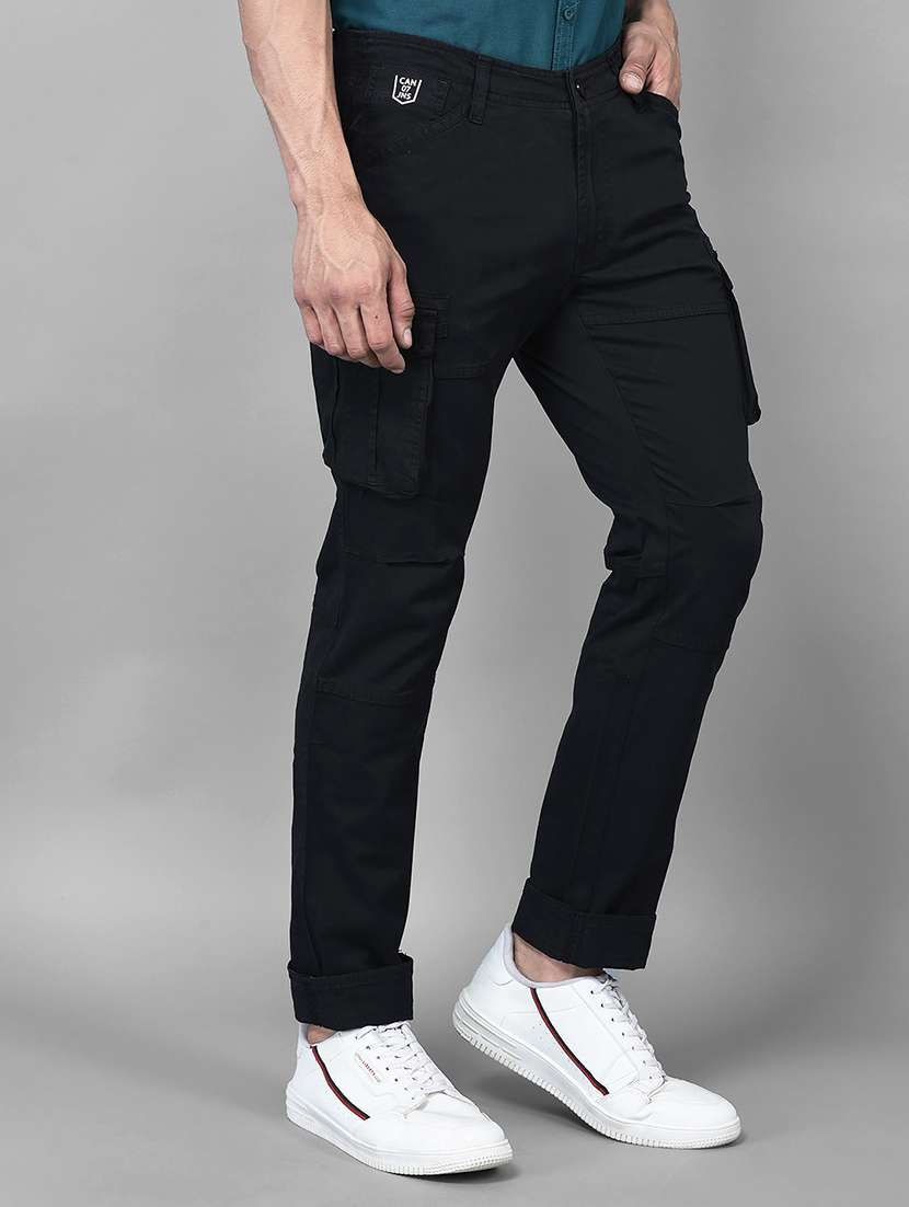black cotton blend cargos casual trousers - 21031764 - Standard Image - 2