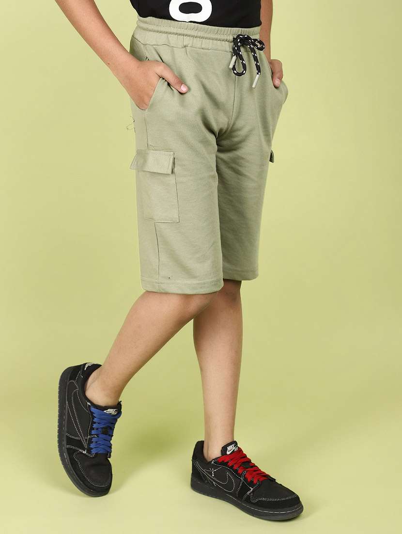 boy solid mid rise three fourth cargos - 21031819 -  Standard Image - 2